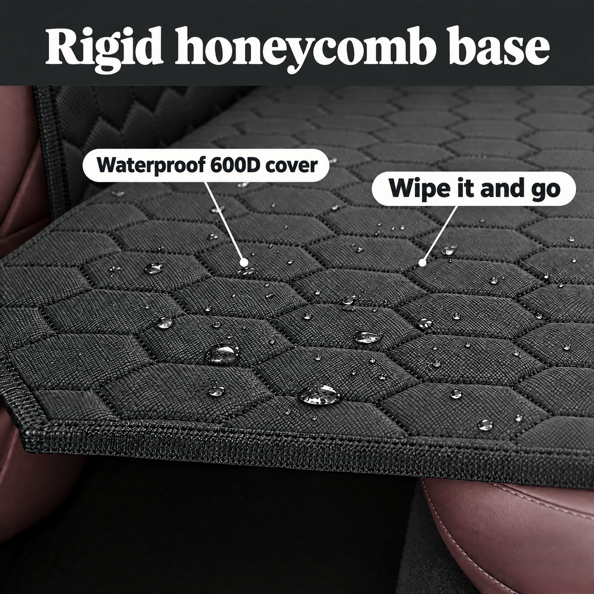 Rigid board under a waterproof 600D cover: wipe it clean.